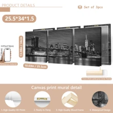 3 Tranh Treo Tường Hiện Đại, Tranh Canvas Chân Thực - Tranh Phong Cảnh trên Vải Canvas, Tranh Đen Trắng về Đường Chân Trời Thành Phố New York và Cầu Brooklyn - Trang Trí Nhà Hiện Đại, Phong Cách Đen Trắng, Nghệ Thuật Du Lịch, Có Khung hoặc Không Khung, Trang Trí Phòng, Trang Trí Nhà Cửa, Trang Trí Ký Túc Sinh Viên, Căn Hộ, Khách Sắm, Nhà Ở, Phòng Khách, Phòng Ngủ, Phòng Tắm và Văn Phòng - Quà Tặng Trang Trí Tường - Nhiều màu - Xem 16
