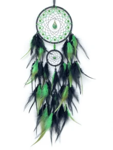 1pc Handmade Dreamcatcher With Feather Decor, Lightweight Luxury Teardrop Double Ring Wall Hanging Ornament For Living Room - Water Drop Double Circle - View 14
