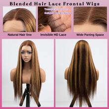 200% 密度直发高清 13*6 蕾丝前假发 - 34 英寸预熨预拉蕾丝前假发无胶混合发假发 - 直发真发高清透明蕾丝前假发 - 渐变蜂蜜金色高光 P4/27 色鲍勃假发 8-14 英寸 - 自然发际线巴西雷米中分假发，带婴儿头发 - 适合女性日常佩戴 - S4/27 - 查看 3