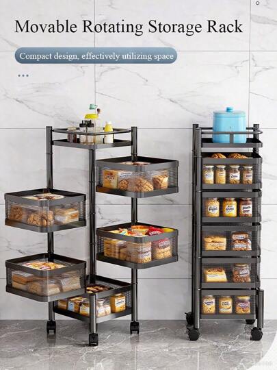 Ripiano girevole per cucina, cestino portaoggetti per frutta e verdura con ruote a 360 gradi bloccabili, ripiano in filo metallico per frutta e verdura per soggiorno