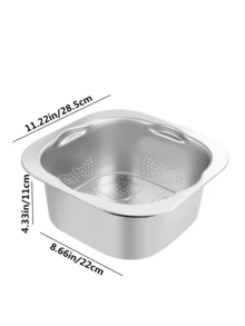 1 cái Rây lọc vuông bằng thép không gỉ, Rổ lọc đáy phẳng cho nhà bếp, Bát rửa rau, Rổ thoát nước đa năng, Rây lọc gạo bằng thép không gỉ cho gia đình nhà bếp - Bạc - Xem 11