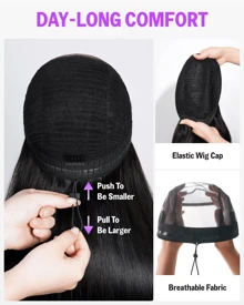 MEGALOOK Upgrade 13x6 Three-Go™ Glueless Wigs Silky Straight Premium 100% Virgin Human Hair Natural Black Glueless Wigs Pre-Cut Ear-To-Ear Lace Frontal Pull Go Wigs All Pre-Styled Transparent Lace Front Wig 100% Virgin Human Hair Wig Durable & Long-Lasting Lightweight Cap - Black - View 9