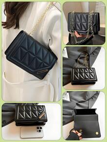 Multifunctional Solid Color PU Leather Flap Quilted Bag, Simple Large Capacity Travel Vacation Metal Chain Square Bag, Fashion Business Commuter Shoulder Bag, Crossbody Bag,Shoulder Bag,Office Work Use, Lightweight Outdoor Shopping Women's Crossbody Bag, Ladies Shoulder Bag,Versatile Solid Color PU Leather Flap Quilted Bag, Simple Large Capacity Travel Vacation Metal Chain Square Bags, Fashionable Business Commuting Shoulder Bag For Office Work Use, Lightweight Outdoor Shopping Women Crossbody Bags.Geometric Triangle Quilted Women's Crossbody Bag With Detachable Chain Strap And Magnetic Snap Closure, Featuring Minimalist Solid-Color Design With Sparkling Accents. Crossbody Bag, Chain Strap Purse, Shoulder Bag, Quilted Handbag, Geometric Bag, Sparkle Embellished, Magnetic Closure, Women's Purse, Solid Color Bag, Convertible Bag, Day To Night Bag, Accessory, Minimalist Style, Lightweight Purse, Fashion Bag.