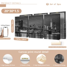 3 Tranh Treo Tường Hiện Đại, Tranh Canvas Chân Thực - Tranh Phong Cảnh trên Vải Canvas, Tranh Đen Trắng về Đường Chân Trời Thành Phố New York và Cầu Brooklyn - Trang Trí Nhà Hiện Đại, Phong Cách Đen Trắng, Nghệ Thuật Du Lịch, Có Khung hoặc Không Khung, Trang Trí Phòng, Trang Trí Nhà Cửa, Trang Trí Ký Túc Sinh Viên, Căn Hộ, Khách Sắm, Nhà Ở, Phòng Khách, Phòng Ngủ, Phòng Tắm và Văn Phòng - Quà Tặng Trang Trí Tường - Nhiều màu - Xem 14