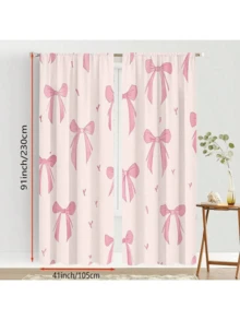 2pcs Set Pink Bow Print Light Filtering Curtains - Rod Pocket Design For Easy Hanging, Perfect For Bedroom, Living Room, Office Decor, Curtains For Living Room