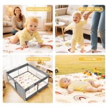 Foldable Baby Play Mat - PIGLOG Waterproof Playpen Mat For Babies And Toddlers Kids, Foam Playmat For Tummy Time, Reversible Playmats, Portable Baby Floor Mat For Infant - 彩虹圖案 - 查看 6