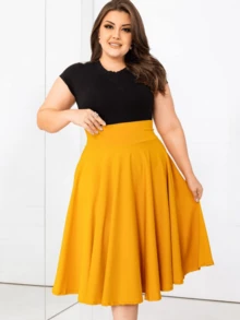 Plus Size Skirts - Màu Mù tạt vàng - Xem 2