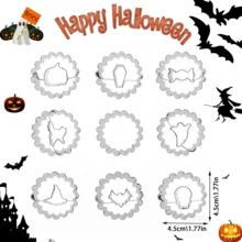 Bộ 9 khuôn dập hình mặt trăng, hình trái tim, dùng làm bánh quy kẹp mứt, dụng cụ làm bánh cho tiệc ngày lễ, trang trí sinh nhật Halloween, Giáng sinh, Ngày lễ tình nhân, Lễ Phục sinh kèm dụng cụ nhà bếp hình tròn hình hoa - Bạc - Xem 10