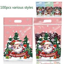 100pcs Christmas Gift Bags, Plastic Stand-Up Pouches, Mixed Color Festive Packaging, With Santa, Reindeer & Snowman Designs, For Holiday Presents, Snacks, And Party Favors, Suitable For Christmas, New Year, And Thanksgiving(10/50/100pcs)