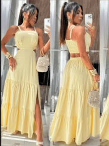 "Summer Charm" Long Dress - 黃色 - 查看 2