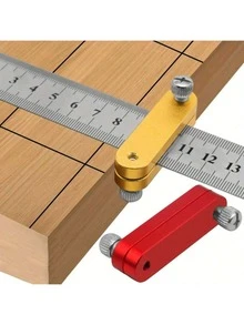 木工專用矩形，綜合直角尺，尺規定位塊，調節定位限制，用於木工測量工具的刻線量規 - 定位塊+尺子 - 查看 2