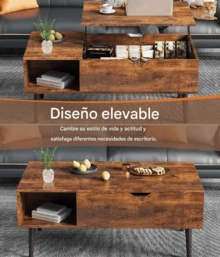 Mesa De Centro Moderna Ajustable Elevada Para Sala Madera - Óxido marrón - Ver 3