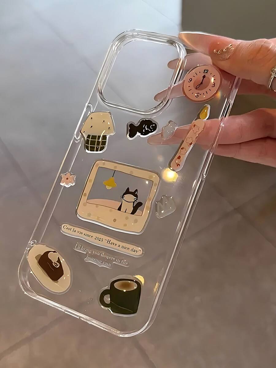 1张DIY可爱卡通猫图案贴纸，兼容苹果 16 Pro Max、14、13、12、11 Pro Max、XS Max、X、XR、8、7、6S Plus，三星Galaxy A57、S25、S25 Plus、S25 Ultra、A16、A36、A26、A56、S26、S26 Plus、S26 Ultra、9 Pro，Pixel 8、Pixel 7透明手机壳，适合作为生日礼物，送给女朋友、男朋友或自用。 - 無色 - 查看 1