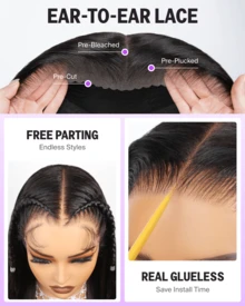 MEGALOOK Upgrade 13x6 Three-Go™ Glueless Wigs Silky Straight Premium 100% Virgin Human Hair Natural Black Glueless Wigs Pre-Cut Ear-To-Ear Lace Frontal Pull Go Wigs All Pre-Styled Transparent Lace Front Wig 100% Virgin Human Hair Wig Durable & Long-Lasting Lightweight Cap - Black - View 7