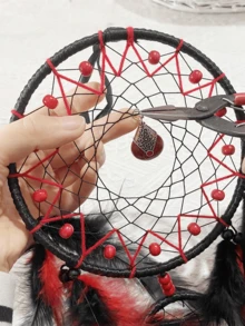 1pc Handmade Dreamcatcher With Feather Decor, Lightweight Luxury Teardrop Double Ring Wall Hanging Ornament For Living Room - Water Drop Double Circle - View 8