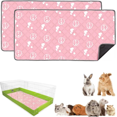 2 Packs Guinea Pig Bedding - Washable Guinea Pig Liners For Cages, Reusable Non-Slip Mats For Small Animals Rabbits Hamsters Rats (Pink, 47 X 23 Inches)