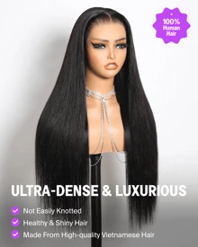 MEGALOOK Upgrade 13x6 Three-Go™ Glueless Wigs Silky Straight Premium 100% Virgin Human Hair Natural Black Glueless Wigs Pre-Cut Ear-To-Ear Lace Frontal Pull Go Wigs All Pre-Styled Transparent Lace Front Wig 100% Virgin Human Hair Wig Durable & Long-Lasting Lightweight Cap - Black - View 4