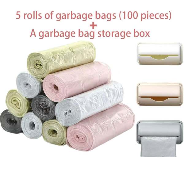 200 قطعة/100 قطعة أكياس قمامة سميكة عالية الجودة للتخلص منها + 1 قطعة موزع أكياس القمامة - صندوق تخزين، أكياس بلاستيكية لسلة المهملات، مناسبة للمطبخ والحمام والغرفة والمكتب، مريحة وموفرة للمساحة