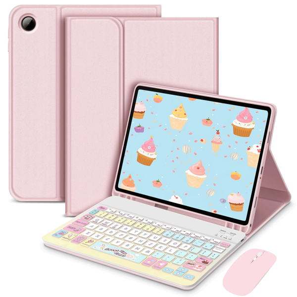 Étui de clavier compatible avec Samsung Galaxy Tab et iPad, Redmi Pad Se, avec clavier sans fil Bluetooth détachable (150 mAh) et support pour crayon de souris (Dessert)