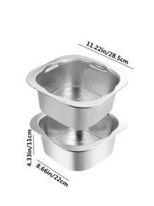 1 cái Rây lọc vuông bằng thép không gỉ, Rổ lọc đáy phẳng cho nhà bếp, Bát rửa rau, Rổ thoát nước đa năng, Rây lọc gạo bằng thép không gỉ cho gia đình nhà bếp - Bạc - Xem 9