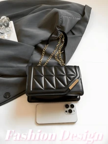 Multifunctional Solid Color PU Leather Flap Quilted Bag, Simple Large Capacity Travel Vacation Metal Chain Square Bag, Fashion Business Commuter Shoulder Bag, Crossbody Bag,Shoulder Bag,Office Work Use, Lightweight Outdoor Shopping Women's Crossbody Bag, Ladies Shoulder Bag,Versatile Solid Color PU Leather Flap Quilted Bag, Simple Large Capacity Travel Vacation Metal Chain Square Bags, Fashionable Business Commuting Shoulder Bag For Office Work Use, Lightweight Outdoor Shopping Women Crossbody Bags.Geometric Triangle Quilted Women's Crossbody Bag With Detachable Chain Strap And Magnetic Snap Closure, Featuring Minimalist Solid-Color Design With Sparkling Accents. Crossbody Bag, Chain Strap Purse, Shoulder Bag, Quilted Handbag, Geometric Bag, Sparkle Embellished, Magnetic Closure, Women's Purse, Solid Color Bag, Convertible Bag, Day To Night Bag, Accessory, Minimalist Style, Lightweight Purse, Fashion Bag.