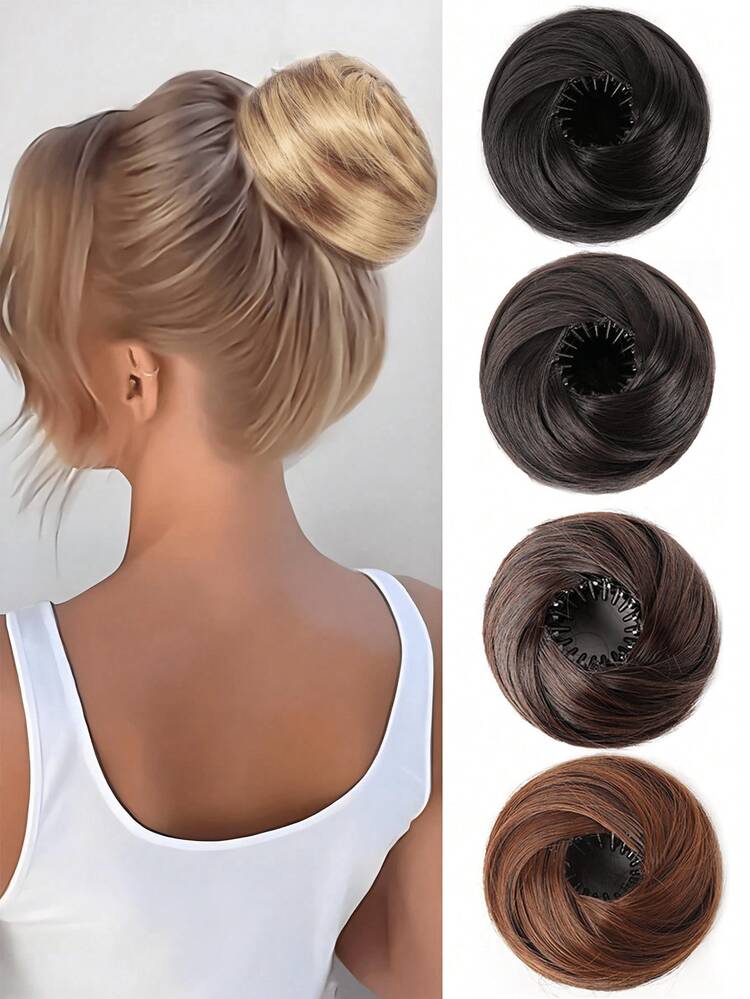 4英寸弹性夹式甜甜圈发髻发饰，优雅女士发饰，耐热合成纤维材质，百搭设计，适合所有发质，日常及各种场合佩戴稳固，美容美发套装，发饰，家居美容女士礼物，美发工具 - 彩色 - 查看 10