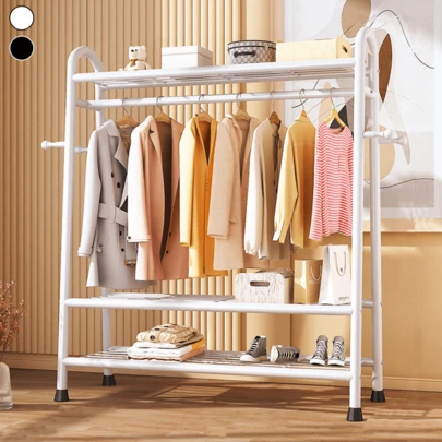 Lislark Heavy Duty Double Clothes Rail Hanging Rack Garment Display Stand Storage Shelf(Black/White)