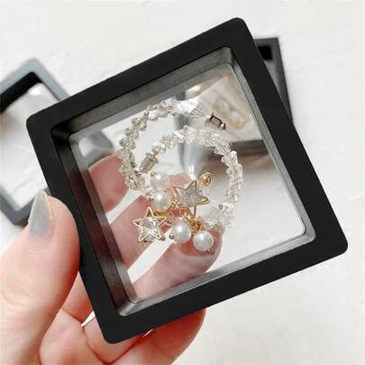 10pcs 3D Floating Display Box, Plastic Dust-Proof Jewelry Packaging, Transparent Hanging Storage Box For Necklaces, Bracelets, Rings, Coins, Earrings And Pins, With Elastic Film, Suitable For Retail And Personal Gift Boxes