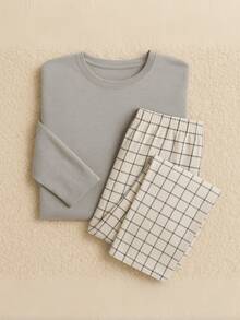 Men's Long Pajamas Adult Long Sleeve Long Pants - Gris - Ver 3
