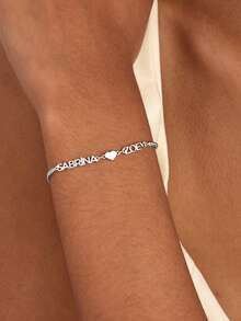 Customizable Multiple Name Bracelet, Personalized 2 Name Bracelet, Personalized Name Cuban Link Bracelet, Stainless Steel Jewelry, Valentine's Day/Mother's Day Gift, Gold, Silver, Fashion, Colorful, Retro, Minimalist, 2000 , Personalized, Unique, Ideal Gift, Boyfriend, Girlfriend, Dad, Mom, Family, Friend, Anniversary, Birthday, Graduation, Dance, Party, Adjustable - Silver - View 2