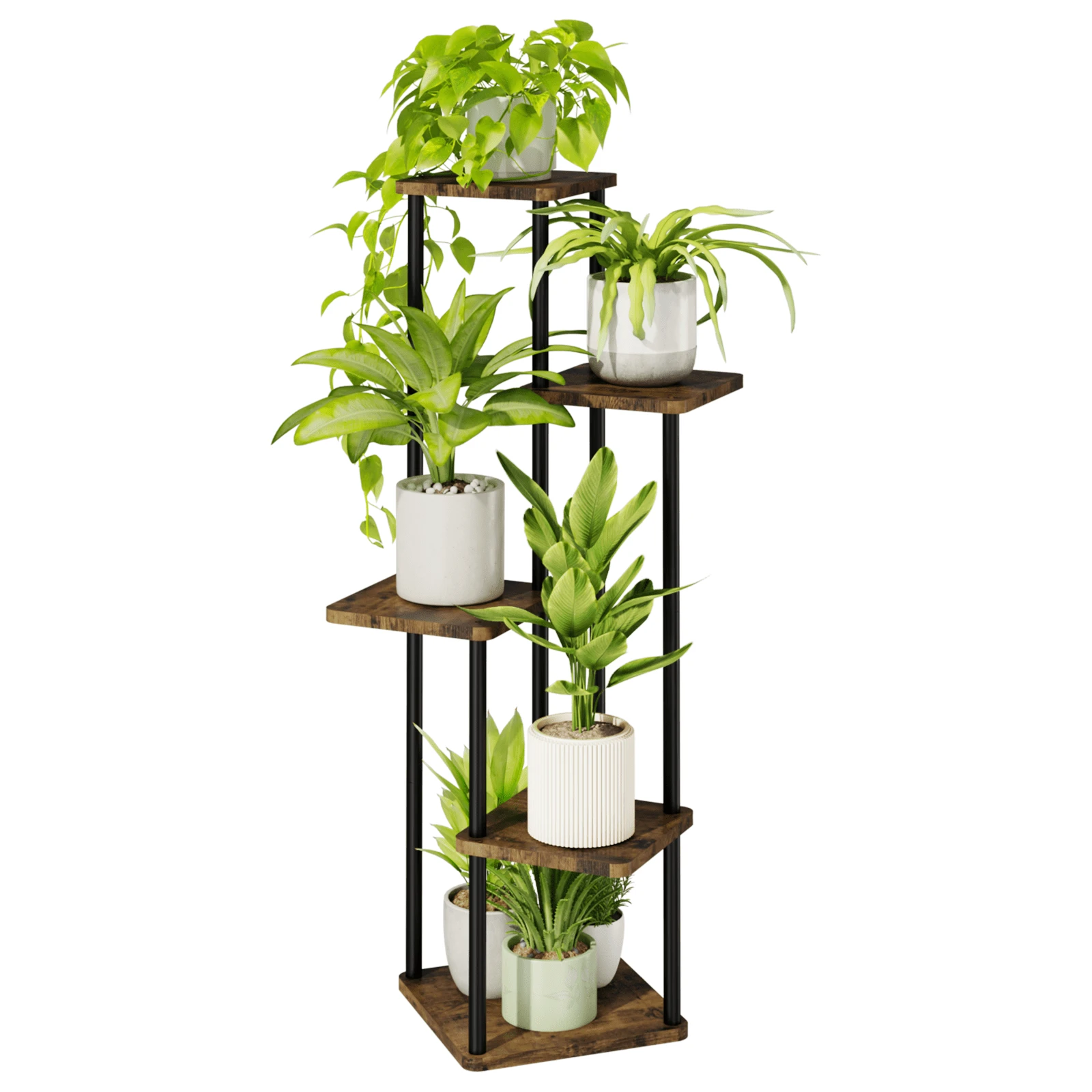 Corner Plant Stand Indoor Tall Plant Shelf For Multiple Plants Metal Plant Table Tiered Flower Stand For Living Room Bedroom Balcony Brown - 棕色 - 查看 1