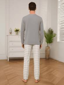 Men's Long Pajamas Adult Long Sleeve Long Pants - Gris - Ver 6