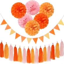 Pink Orange Party Decor, Groovy Home Decorations, Boho Party Decorations, Fall Thanksgiving Halloween Harvest Seasons Decorations, Pom Pom Garland Streamers Tissue Tassel Garland Banner For Birthday Bridal Shower Engagement Wedding For Women, 50th Birthday Decorations, Sweet 16 Party Decorations, 70s Party Decorations, Dried Orange Garland, Anniversary Decorations, Bachelorette Party Decorations, Fall Decor - 橘色派對套裝 - 查看 6