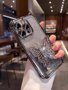 奢华电镀银色手机壳，创意蝴蝶支架，闪亮水钻，防震，时尚硅胶软壳保护套，兼容 16/16E/15/14/13/12/11/X/XS/XR/8/7 Plus/Pro/Max/Mini，兼容Galaxy S24/S25 Ultra，兼容Redmi，兼容Honor，兼容OPPO Reno，兼容MOTO，兼容Infinix，男女通用，2025款，国际版，非国内版 - 銀色 - 查看 6