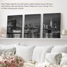 3 Tranh Treo Tường Hiện Đại, Tranh Canvas Chân Thực - Tranh Phong Cảnh trên Vải Canvas, Tranh Đen Trắng về Đường Chân Trời Thành Phố New York và Cầu Brooklyn - Trang Trí Nhà Hiện Đại, Phong Cách Đen Trắng, Nghệ Thuật Du Lịch, Có Khung hoặc Không Khung, Trang Trí Phòng, Trang Trí Nhà Cửa, Trang Trí Ký Túc Sinh Viên, Căn Hộ, Khách Sắm, Nhà Ở, Phòng Khách, Phòng Ngủ, Phòng Tắm và Văn Phòng - Quà Tặng Trang Trí Tường - Nhiều màu - Xem 12