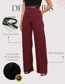 Women's Pantalona Pants Tailoring With Belt - Màu Đỏ Sâu - Xem 3