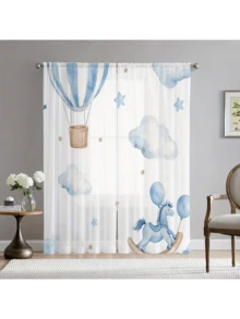 كومتان من الستائر الرقيقة وبالونات الهواء الساخنة الساحرة - ستائر أبواب متعلقة بقضبان مصنوعة من 100% بوليستر مع سحابات ونجوم، قابلة للغسل في الغسالة بتصميم معاصر لديكور غرفة المعيشة والنوم، ستائر لغرفة المعيشة