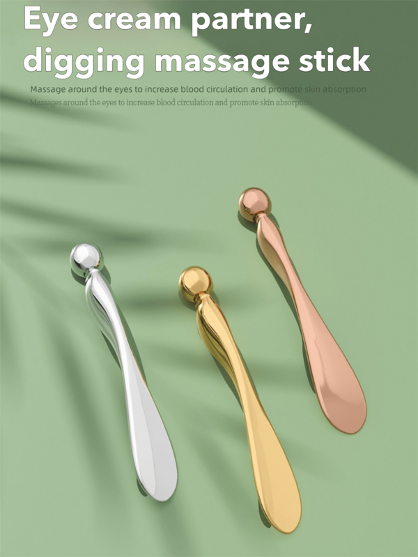 1 pieza Barra de masaje de metal para crema de ojos; Barra de belleza para aplicación de masaje de ojos, espátula para crema facial; Barra de masaje para recoger crema de ojos, masajea el área de los ojos para promover la absorción de la piel, belleza, productos de cuidado de la piel, spa, autocuidado, herramientas de cuidado de la piel, cuidado facial, suministros de esteticista, masaje, herramienta de masaje facial, rodillo facial