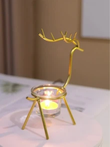 Portavelas navideño, Portavelas de ciervo decorativo, Portavelas de ciervo de arte de hierro creativo (vela no incluida), Decoración de mesa para fiesta de Navidad, Regalo para familia y amigos, Decoración de habitación, Decoración del hogar Decoraciones navideñas, Regalos de Navidad