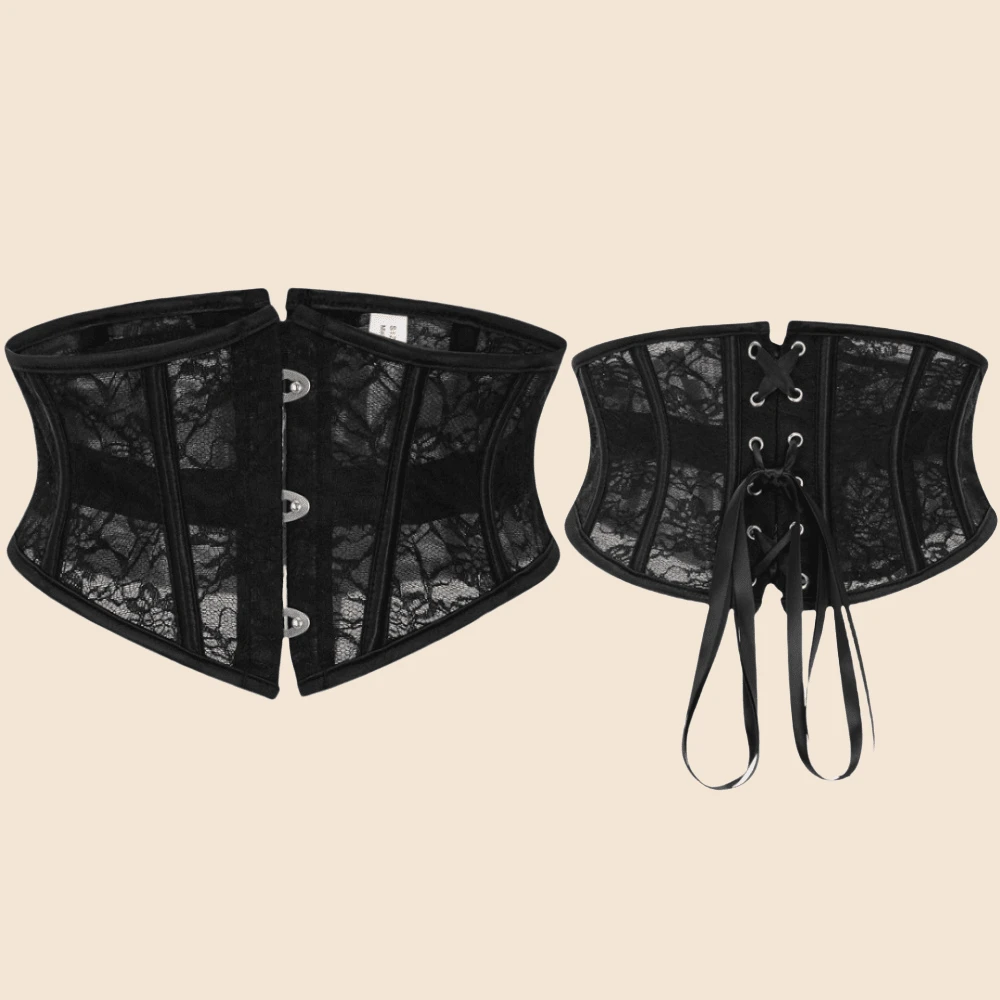1pc Women's Button-Up Short Waist Cincher, Waist Trainer Corset Top, Slimming Shaping Bodice Suitable For Halloween - Black - View 1