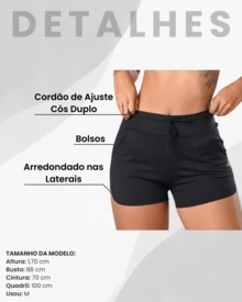 Acqua Bronze Kit 2 Short Suplex Cordão Bolso Ajustável Feminino Versátil Banho Esporte Cós Duplo Esportivo  Simples  Casual - Preto/Verde Militar - Visão 2