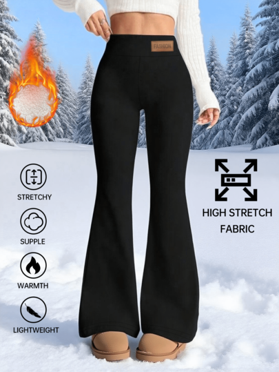 Dambyxor med hög midja, förtjockad termofodrad, enfärgade leggings med elastisk midja och smal passform, höst/vinter