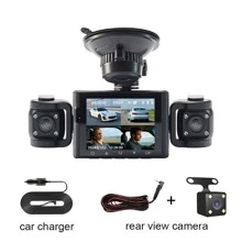 Cámara de salpicadero de 4 canales 1080P con visión nocturna, lente ajustable, grabación en bucle, monitor de estacionamiento de 24 horas, alimentación de enchufe del coche, voltaje de funcionamiento de 5 V, no impermeable, batería recargable, incluye opción de tarjeta de 64 GB