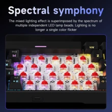 AJAZZ NK61 有线机械键盘,全彩混合背光,侧边氛围灯箱,61键流光键帽,支持热插拔键帽,红轴,微调卫星轴。游戏键盘,便携式键盘 - 彩色 - 查看 7