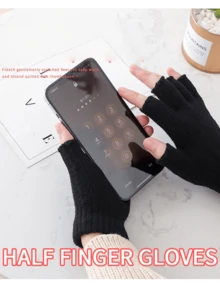 Customized Fingerless Gloves, Touchscreen Capable, Warm & Breathable Knitted Gloves, Team Customization - Text Customization - View 2
