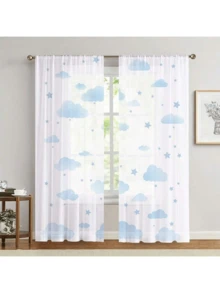 كومتان من الستائر الرقيقة وبالونات الهواء الساخنة الساحرة - ستائر أبواب متعلقة بقضبان مصنوعة من 100% بوليستر مع سحابات ونجوم، قابلة للغسل في الغسالة بتصميم معاصر لديكور غرفة المعيشة والنوم، ستائر لغرفة المعيشة