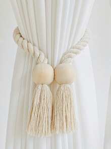 1/2pcs Wooden Tassel Magnetic Curtain Tie Backs - Minimalist Curtain Rings, Suitable For Bedroom, Living Room, Kitchen. Strong Magnets And Easy To Use, Perfect For Home Decorators, Renters, Minimalists. Ideal Housewarming, Christmas, Birthday Gift. - Multicolor - View 5
