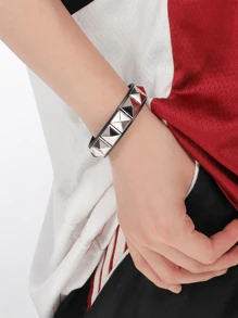 1 件朋克铆钉手链 PU 皮革手链，男女通用，80 年代腕带哥特朋克摇滚手链，朋克摇滚风格两排方形铆钉仿皮手链袖口手镯男女通用手链，适合派对礼品配饰和万圣节 - 黑色 - 查看 11