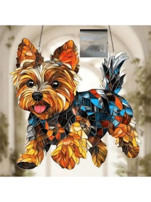 Yorkshire Terrier Acrylic Glass Hanging Decoration - 8" X 8" Hanging Suncatcher, Suitable For Windows, Cars And Home Decor - Animal Themed Birthday Gift For Dog Lovers - Durable Art Wall Decor For Garden, Porch, Bedroom, Office