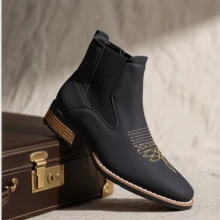 Men's Business Shoes, Casual Embroidered Short Boots, Retro Men's Boots - màu đen - Xem 1